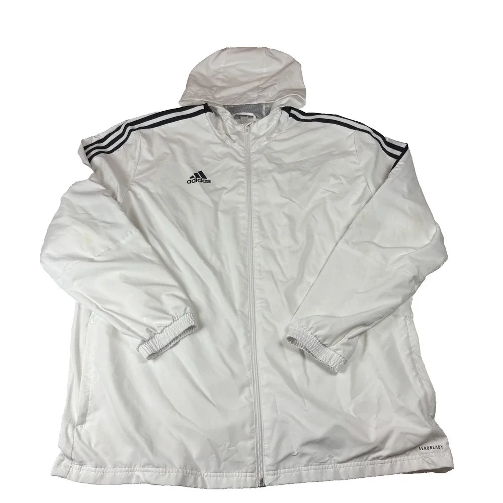 ADIDAS MEN'S TIRO 21 WINDBREAKER JACKET WHITE BLACK STRIPES LOGO SIZE 2XL